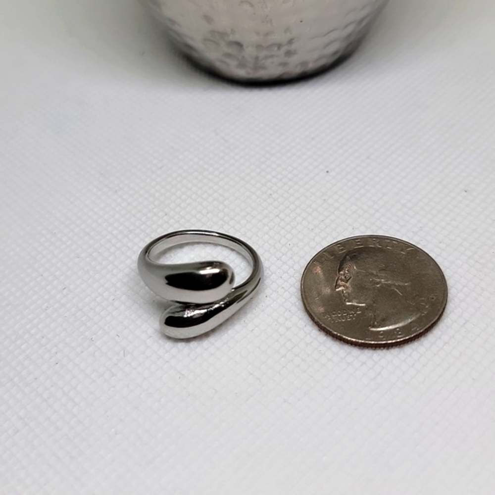 Water Droplets Wrap Ring Stainless Steek Silvertone Adjustable One Size New - Picture 5 of 9